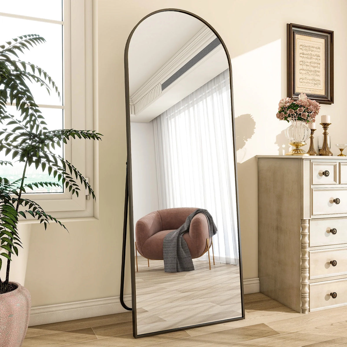 Black 64x21.1 Arched Full Length Floor Mirror H676654
