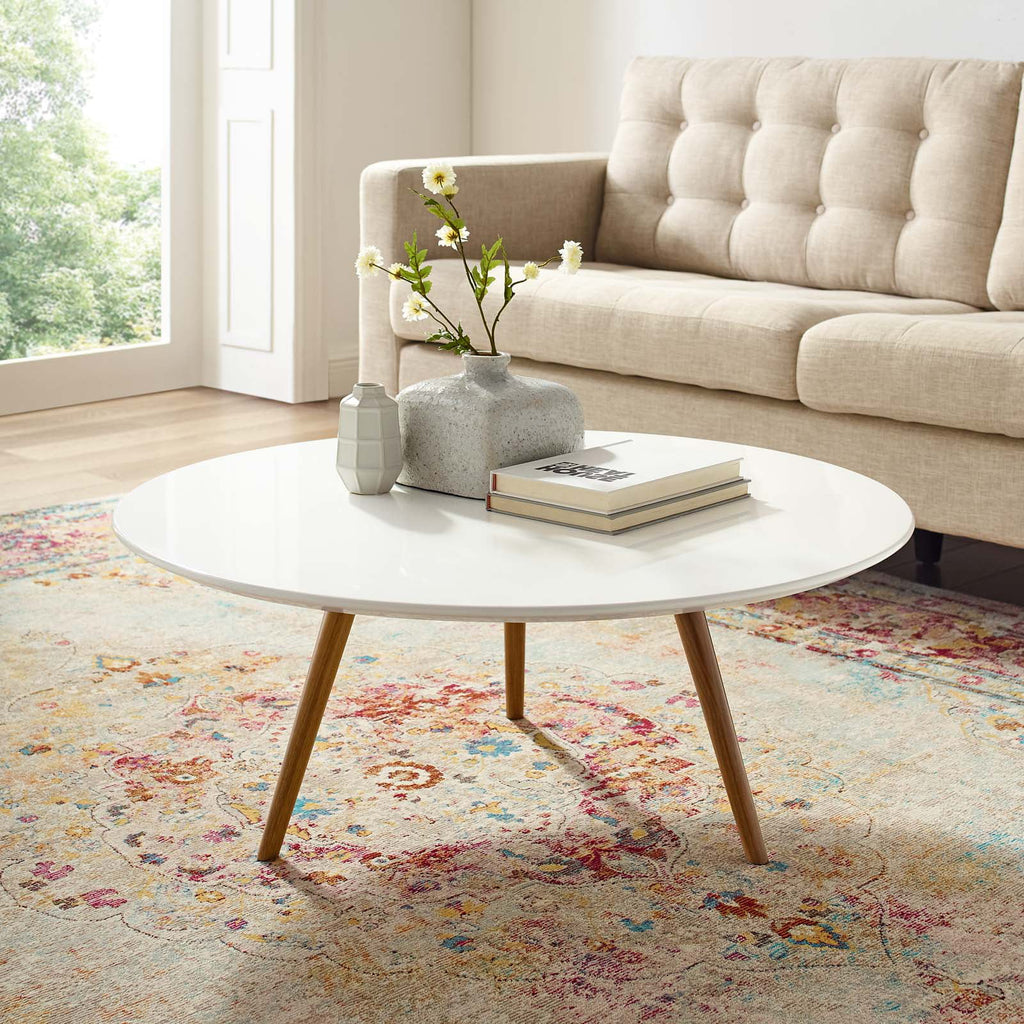 Round Wood Metal Coffee Table Q3762