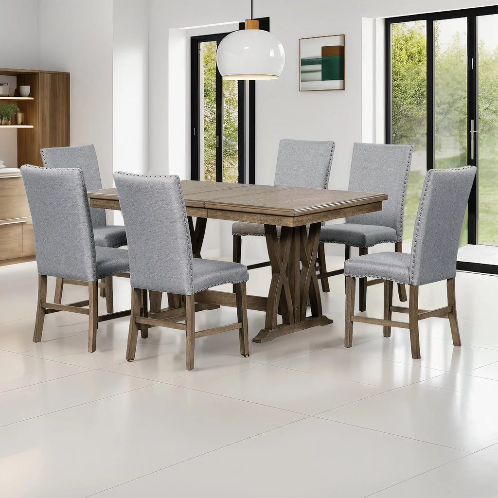 Solid Wood 7-Piece Extendable Dining Table Set with Upholstered Chairs G1563