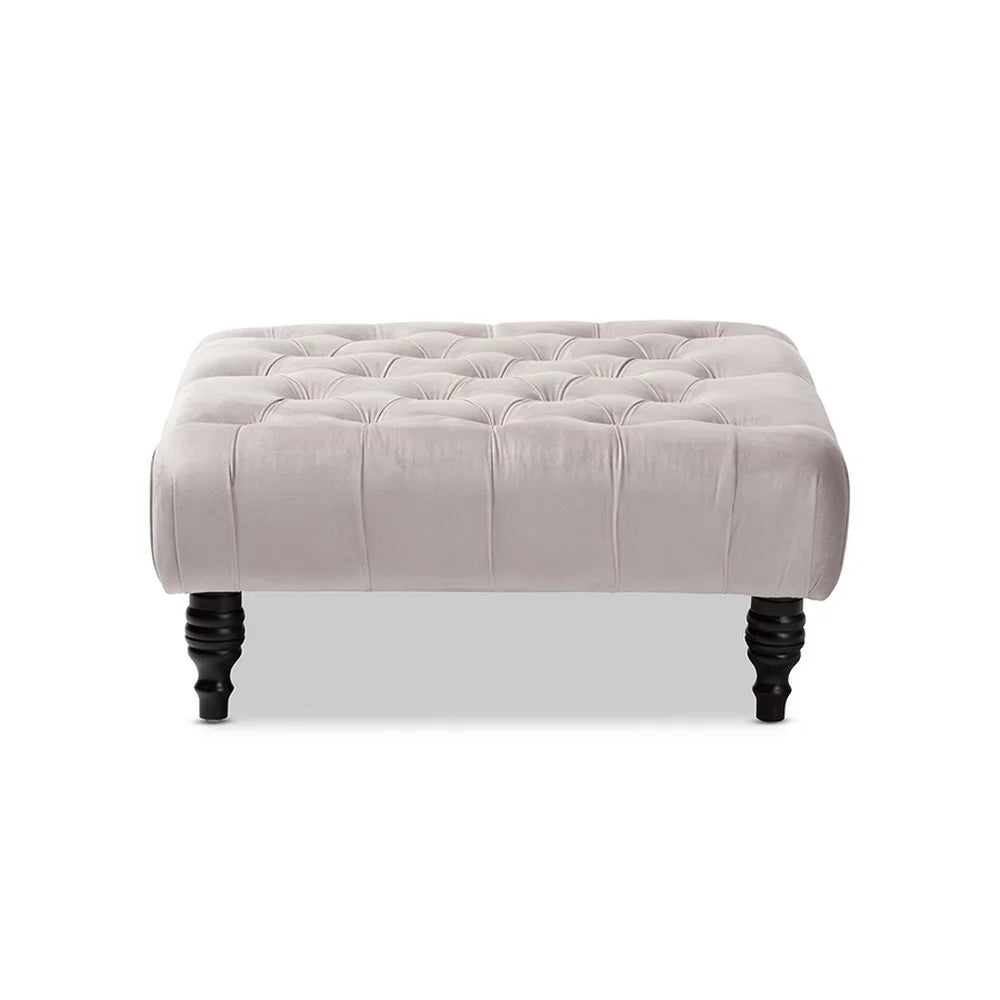 Grey Velvet Button Tufted Cocktail Ottoman Y80666