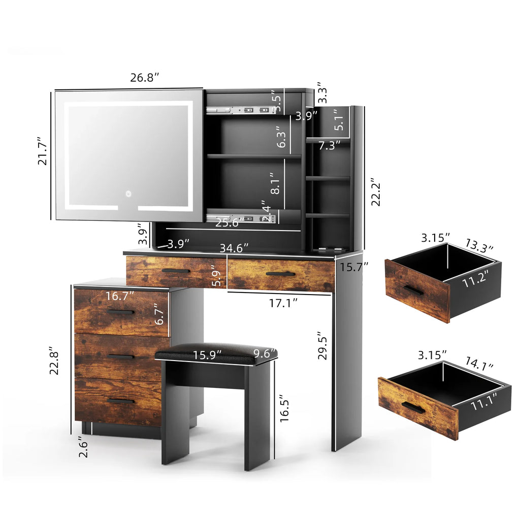 White Makeup Vanity Desk Set with Sliding Mirror and Lights Q3691