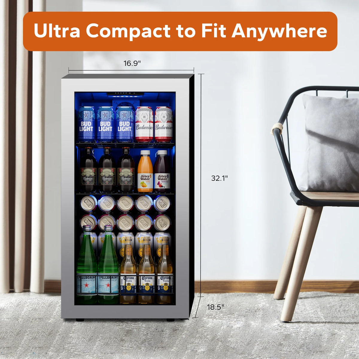 95-121 Can Beverage Refrigerator with Glass Door M539