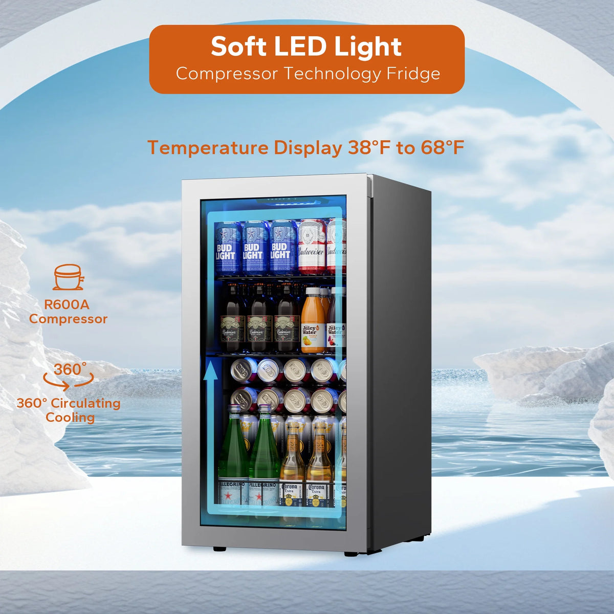 95-121 Can Beverage Refrigerator with Glass Door M539