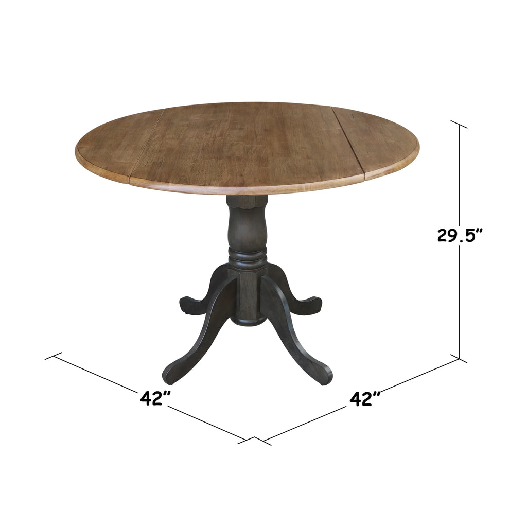 42" Round Solid Wood Dual Drop Leaf Pedestal Table S7761