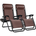 Set of 2 Brown Zero Gravity Lounge Chair Recliners with Cup Holder Tray Y4248