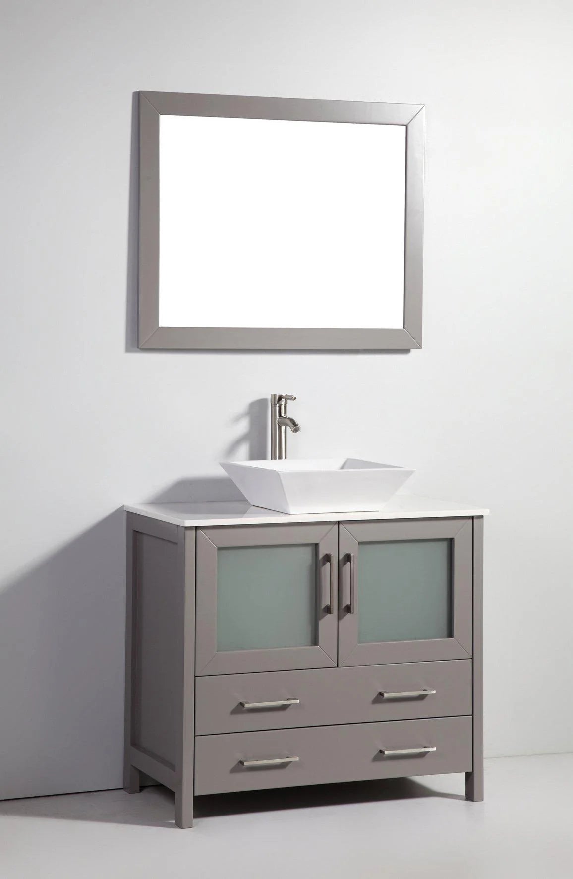 36 in. Single Sink Vanity Cabinet with Ceramic Vessel Sink & Mirror Grey A33616