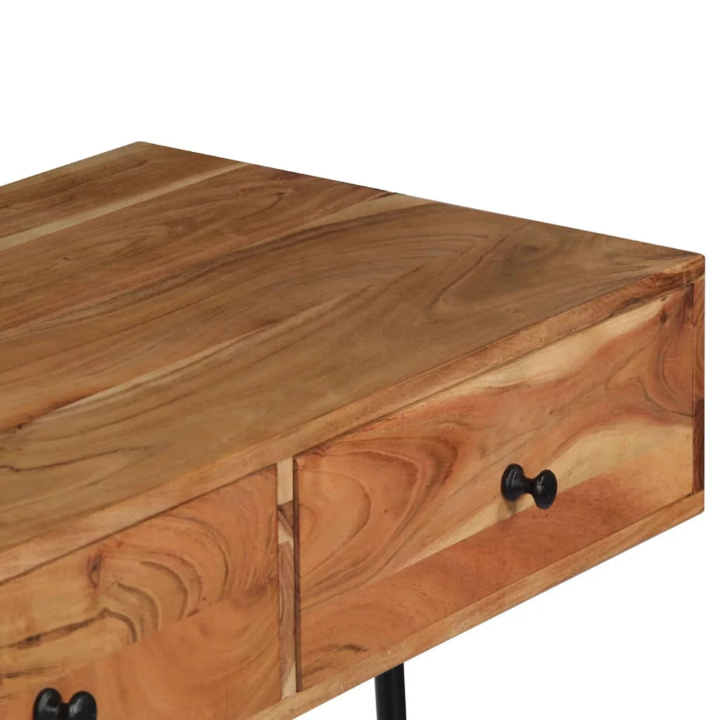 Wall Computer Desk with Storage Drawers and Book Shelf Acacia Wood Iron Frame A547
