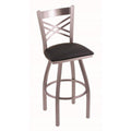 30" Swivel Bar Stool with Stainless Finish and Black Vinyl Seat Q26752