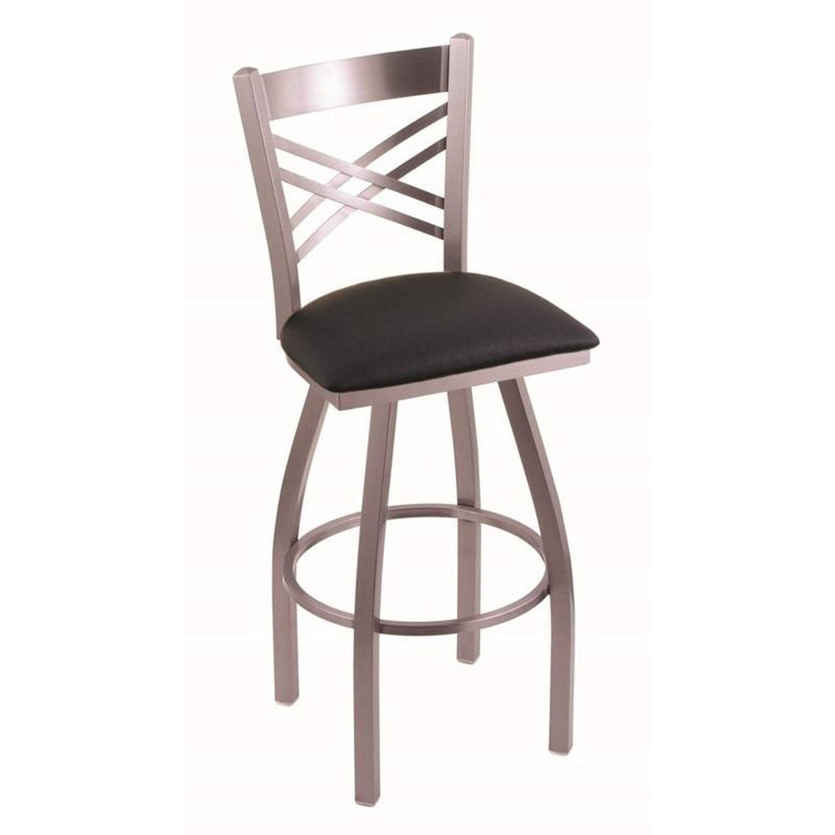 30" Swivel Bar Stool with Stainless Finish and Black Vinyl Seat Q26752