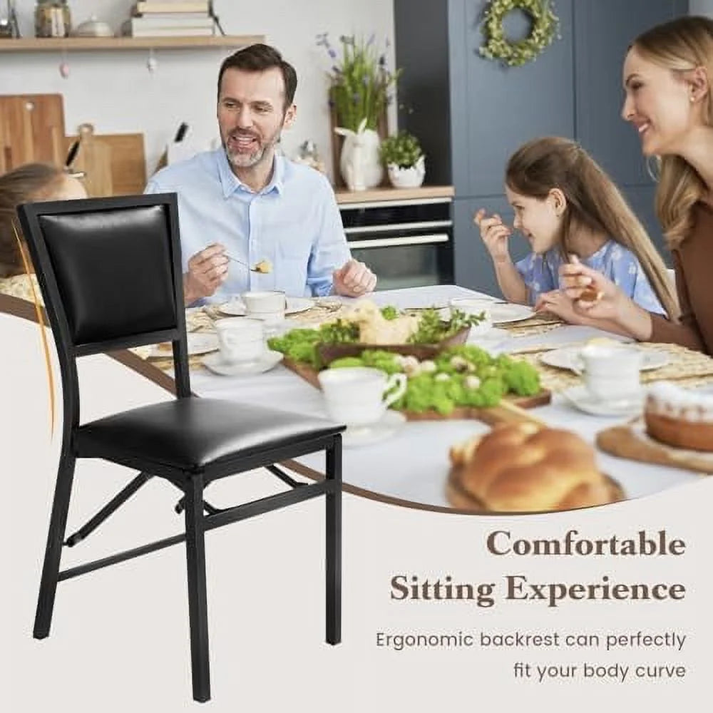 Folding Chairs Set of 4 Padded Metal Space Saving N735