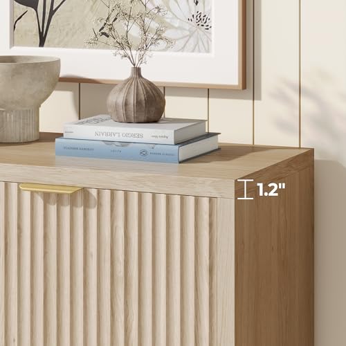 Fluted Sideboard Buffet Cabinet with Doors and Adjustable Shelves E797
