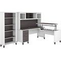 White/Gray Engineered Wood Sit to Stand L Desk Set with Bookcase B797226