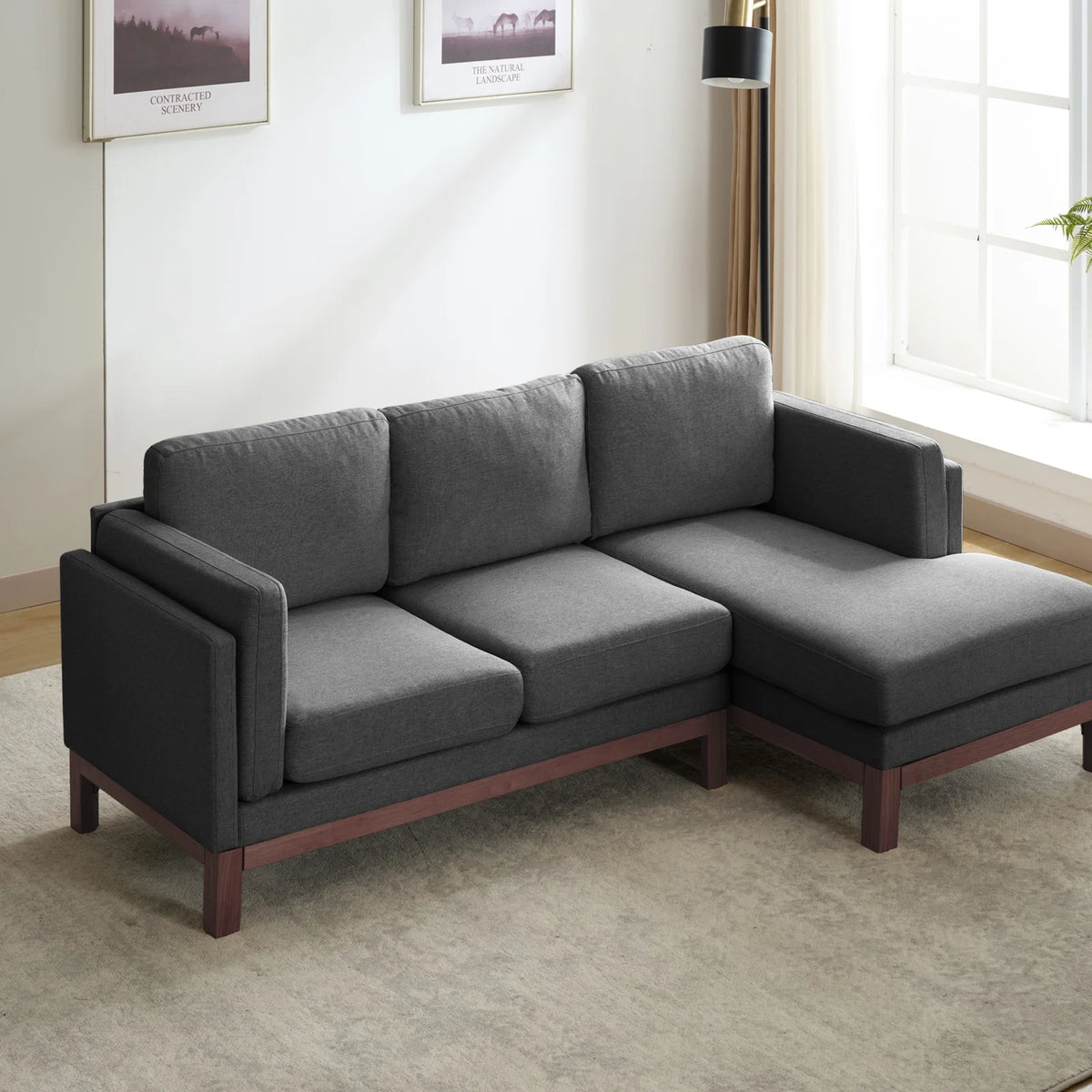 Dark Grey L-Shaped Sectional Sofa with Chaise Lounge M392