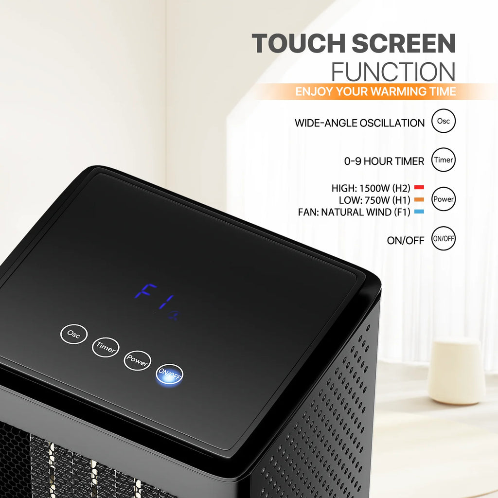 1500W PTC Electric Space Heater with Timer, Black V828