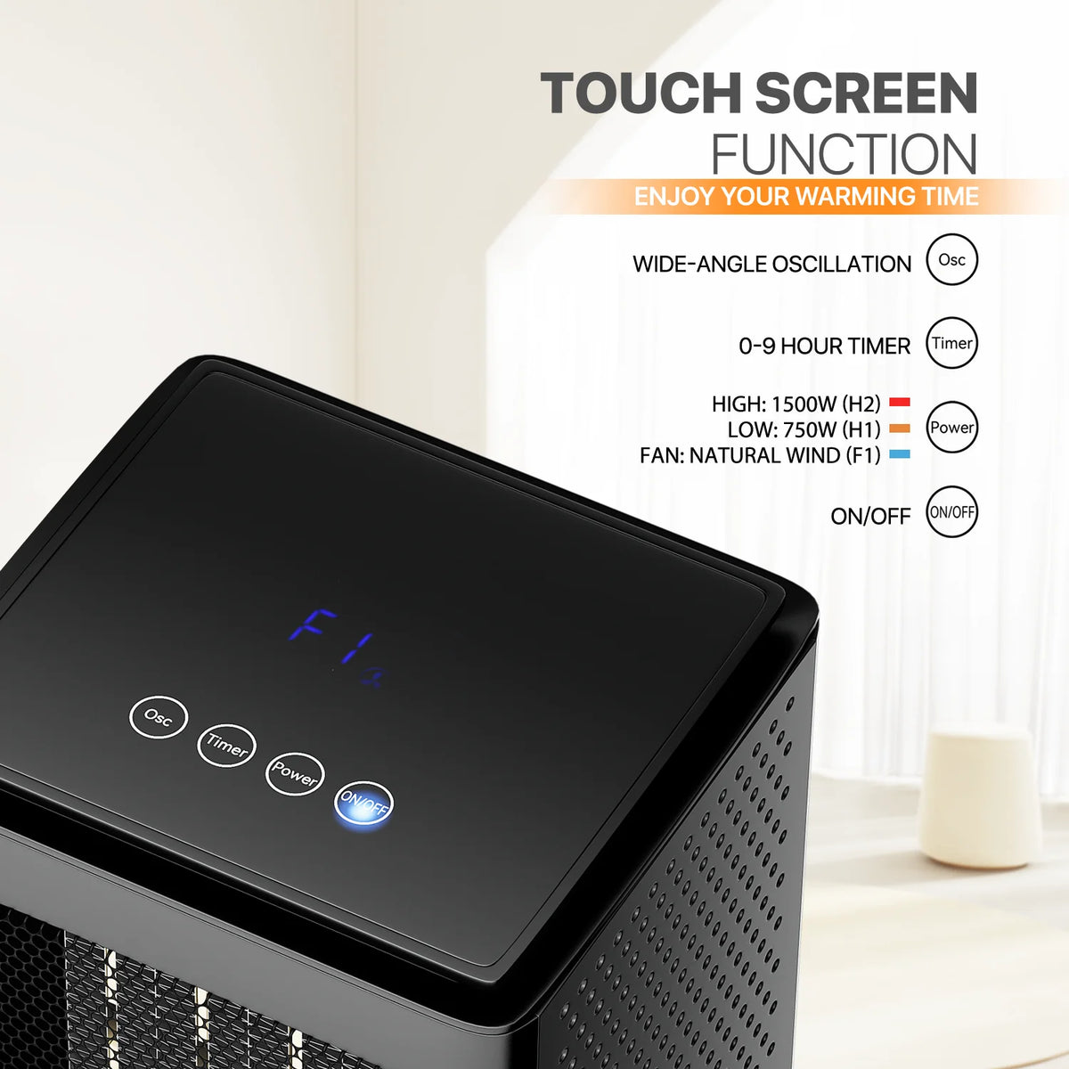 1500W PTC Electric Space Heater with Timer, Black V828
