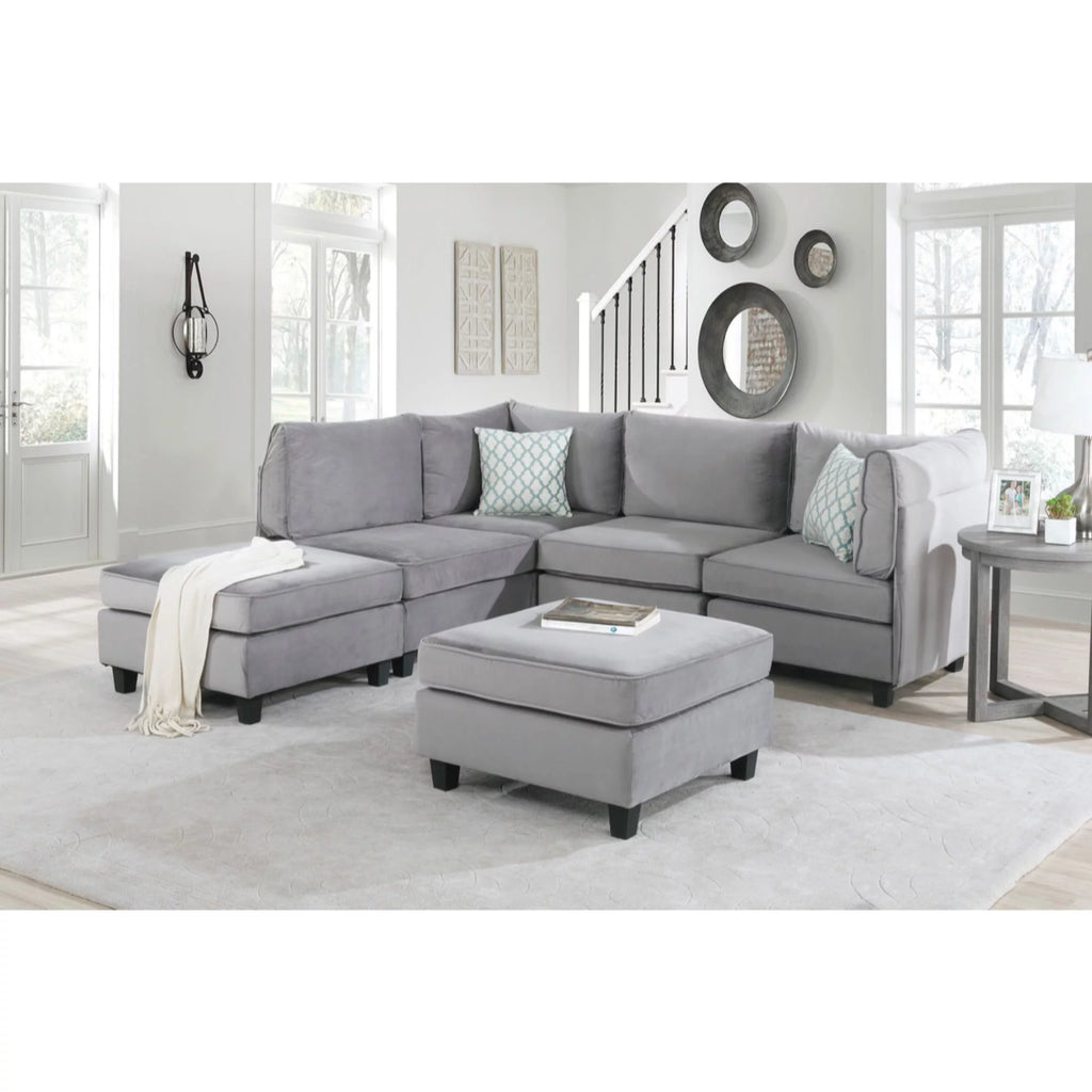 Gray Velvet 6Pc Modular Reversible Sectional Sofa O970877