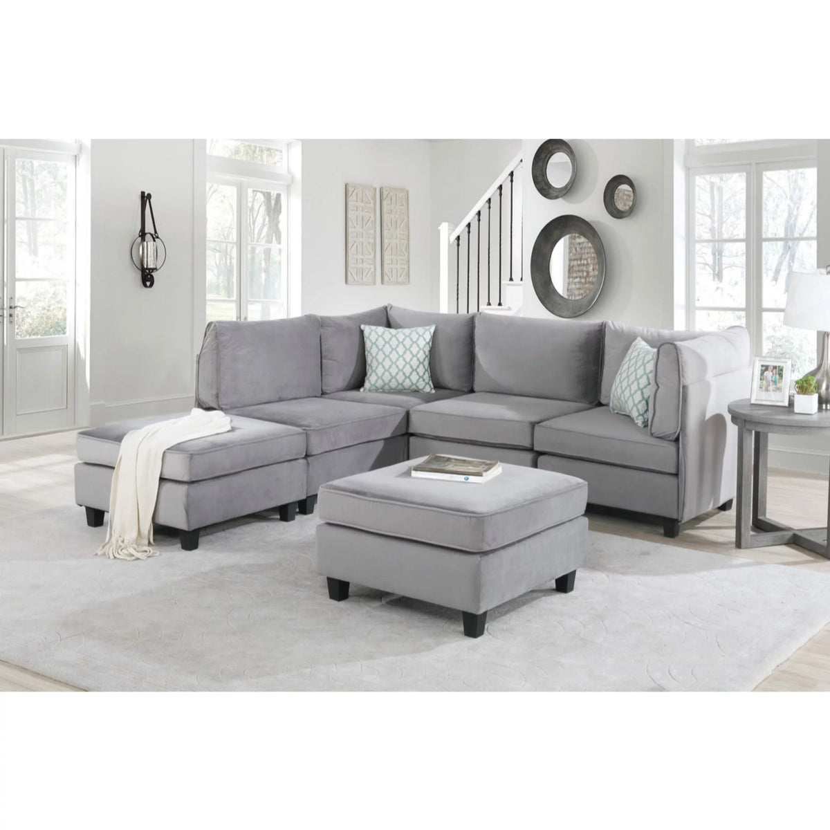 Gray Velvet 6Pc Modular Reversible Sectional Sofa O970877