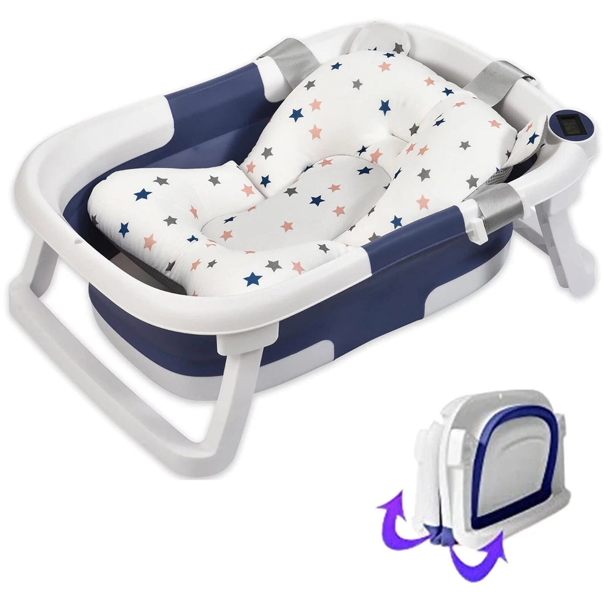 Collapsible Baby Bathtub with Thermometer, Cushion and Bath Net N506