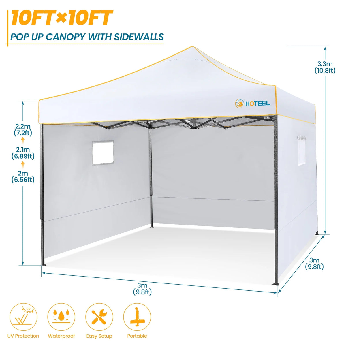 10x10 Pop Up Canopy with 4 Removable Sidewalls and Carry Bag F77854