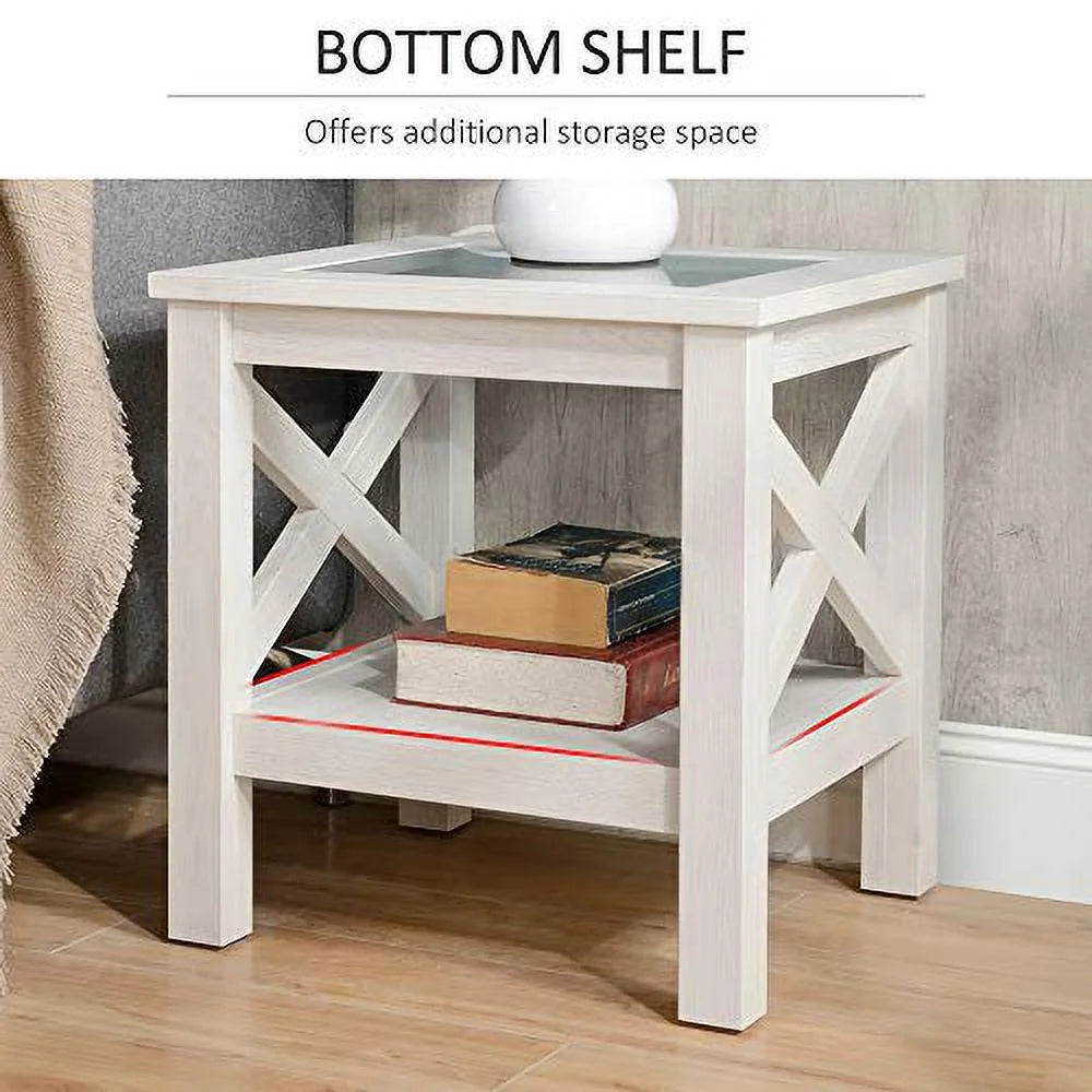 White Oak End Table with Storage Shelf W55128