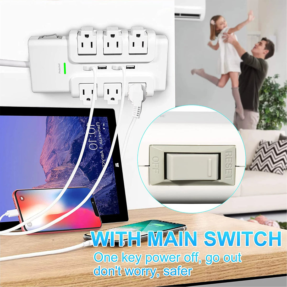 6 Outlet Surge Protector with 4 USB Ports K96564