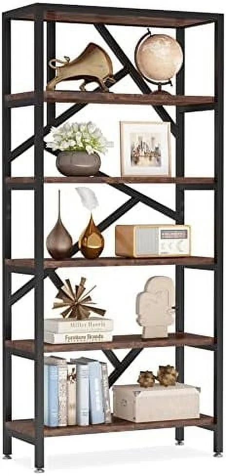 71 Inch 6 Tier White Wood Bookshelf F359