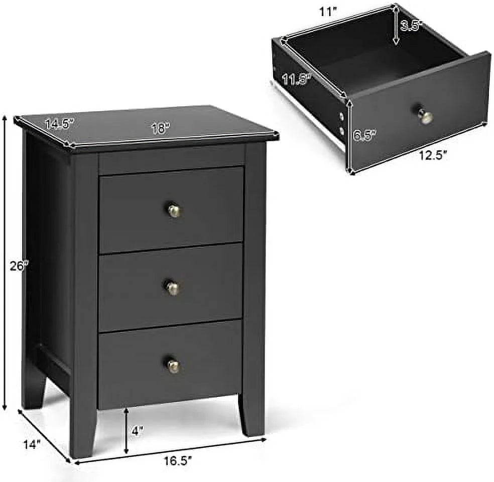 White 3 Drawer Wood Nightstand C291384