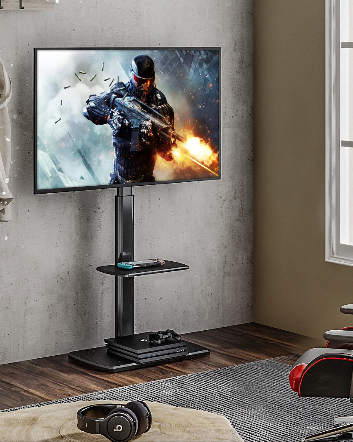 Floor TV Stand Mount with Swivel Bracket up to 65" Black R775434