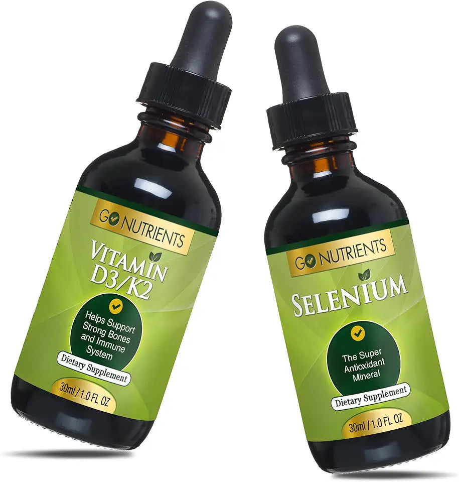 Liquid Vitamin D3 with K2 Drops 1 oz & Selenium 200 mcg Supplement G5346