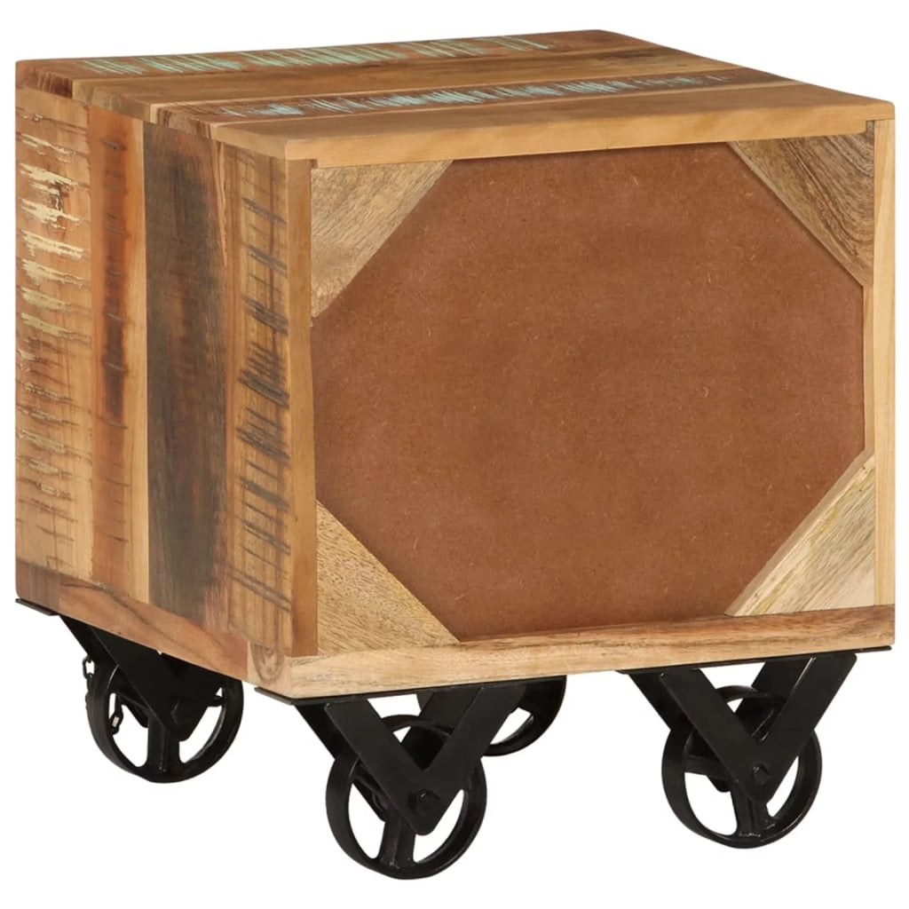 Side Table with Storage Drawer and Wheels Reclaimed Wood K485791