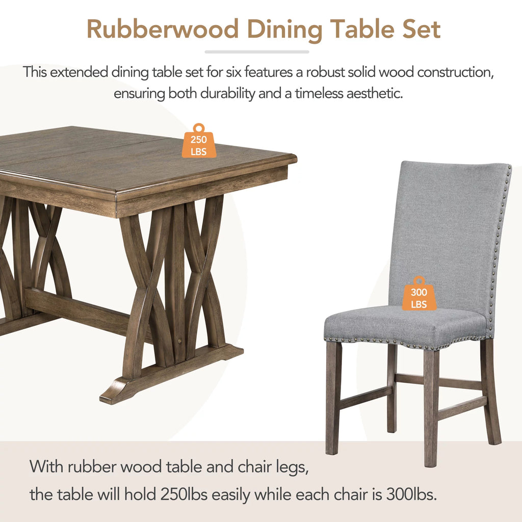 Solid Wood 7-Piece Extendable Dining Table Set with Upholstered Chairs G1563