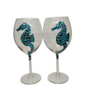 Blue Green Hand Painted Wine Glasses Set Of 2 T934