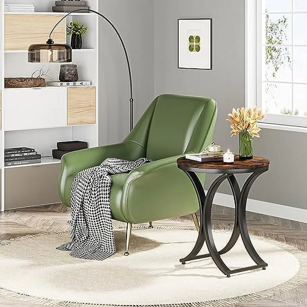 Rustic Round Side Table with Metal Frame N58968