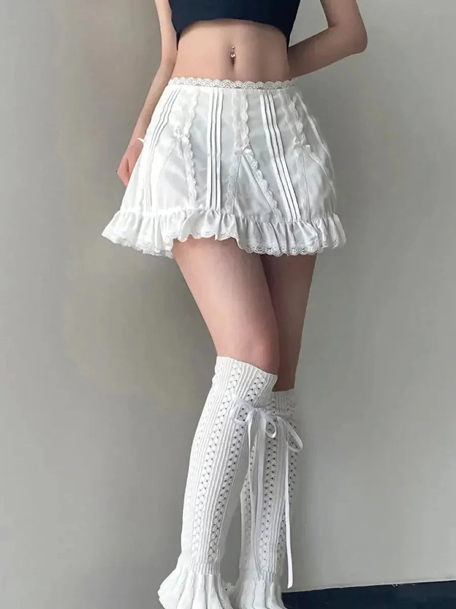 White Low Waist Bow Tie Mini Skirt Y759