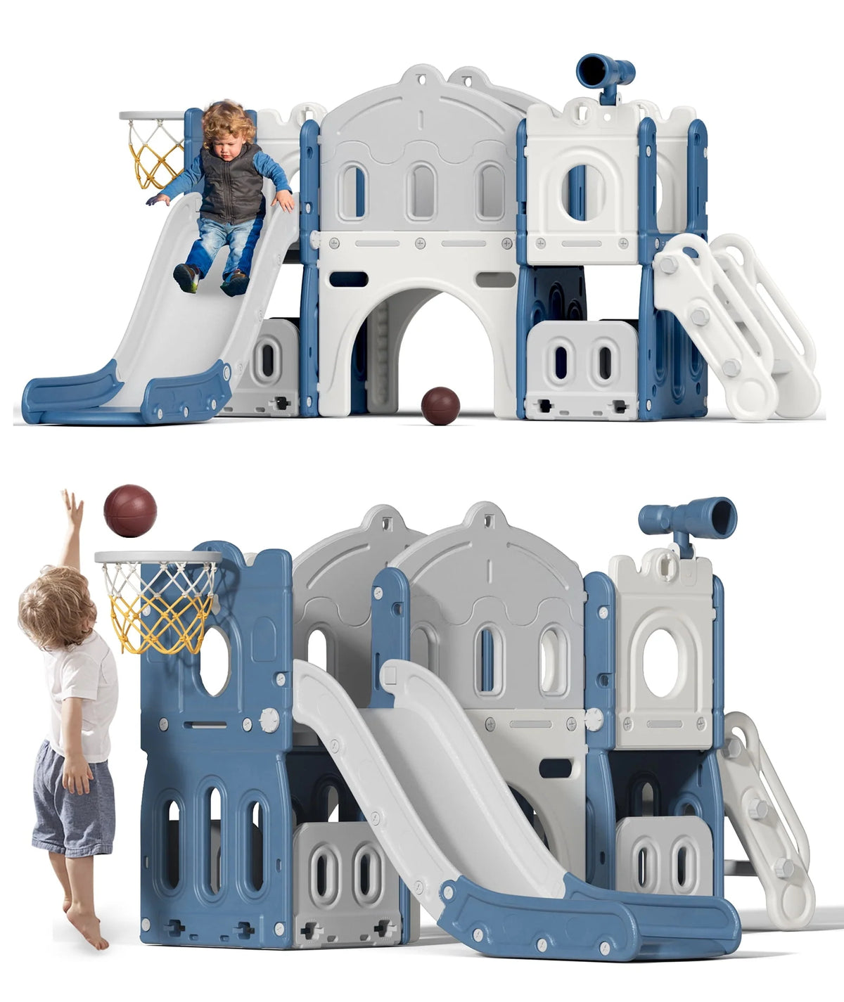 8 in 1 Toddler Slide with Climber and Basketball Hoop J19698