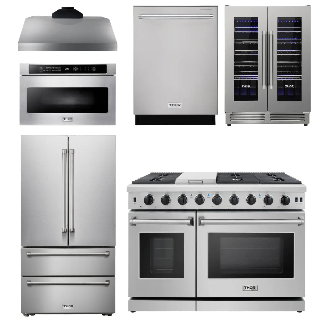 48 In. Gas Range, Range Hood, Refrigerator, Dishwasher, Wine Cooler, Microwave P827254