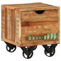 Side Table with Storage Drawer and Wheels Reclaimed Wood K485791