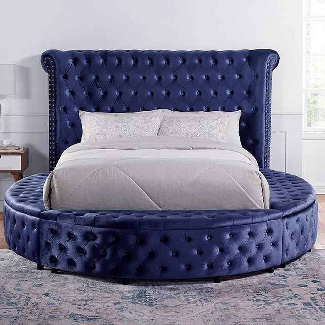 Blue Velvet-Like Fabric King Bed M697