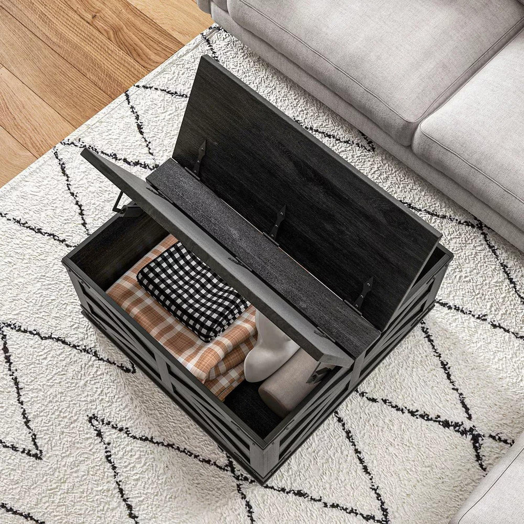 Black Square Coffee Table with Flip Top Storage S346