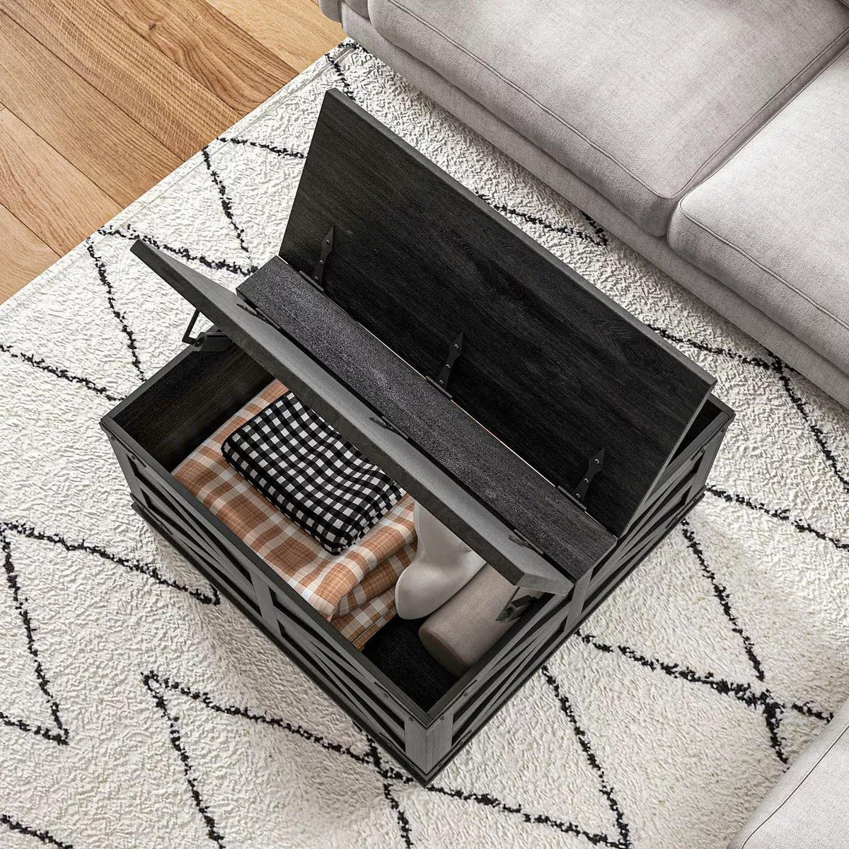 Black Square Coffee Table with Flip Top Storage S346