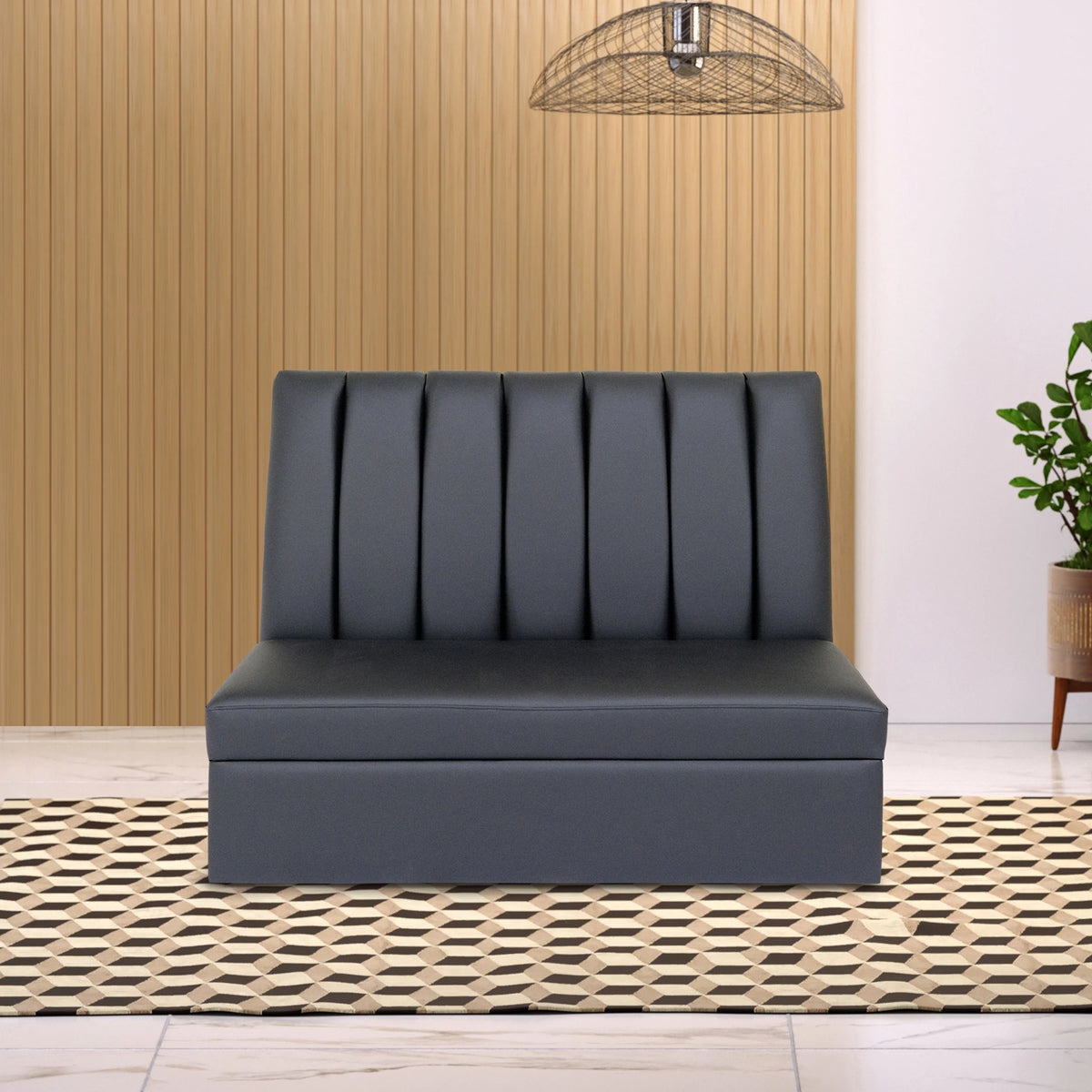 Black Faux Leather Armless Sofa W238608