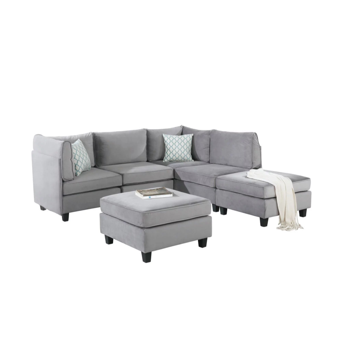 Gray Velvet 6Pc Modular Reversible Sectional Sofa O970877