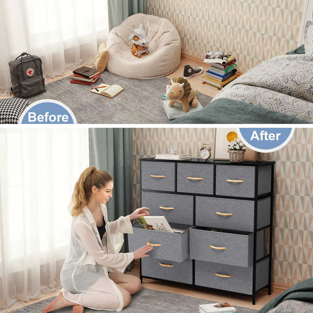 Gray 9 Drawer Dresser Storage Tower T2534