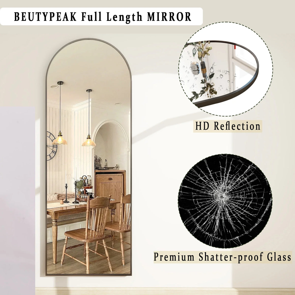 Black 64x21.1 Arched Full Length Floor Mirror H676654