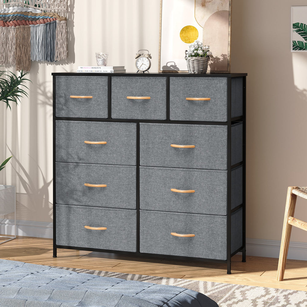 Gray 9 Drawer Dresser Storage Tower T2534