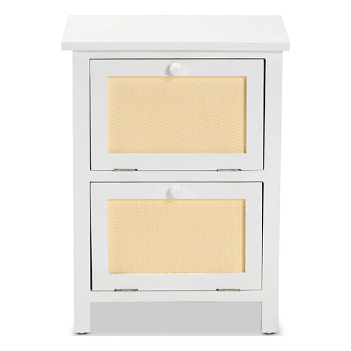 White Wood and Rattan 2-Door Nightstand H220