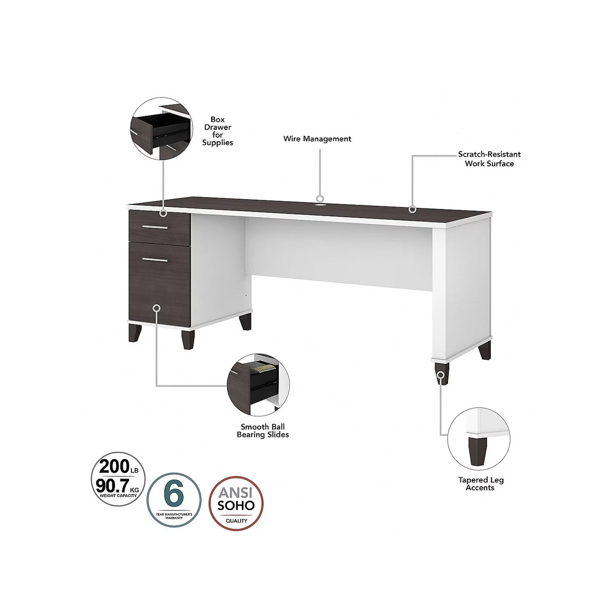 White/Gray Engineered Wood Sit to Stand L Desk Set with Bookcase B797226