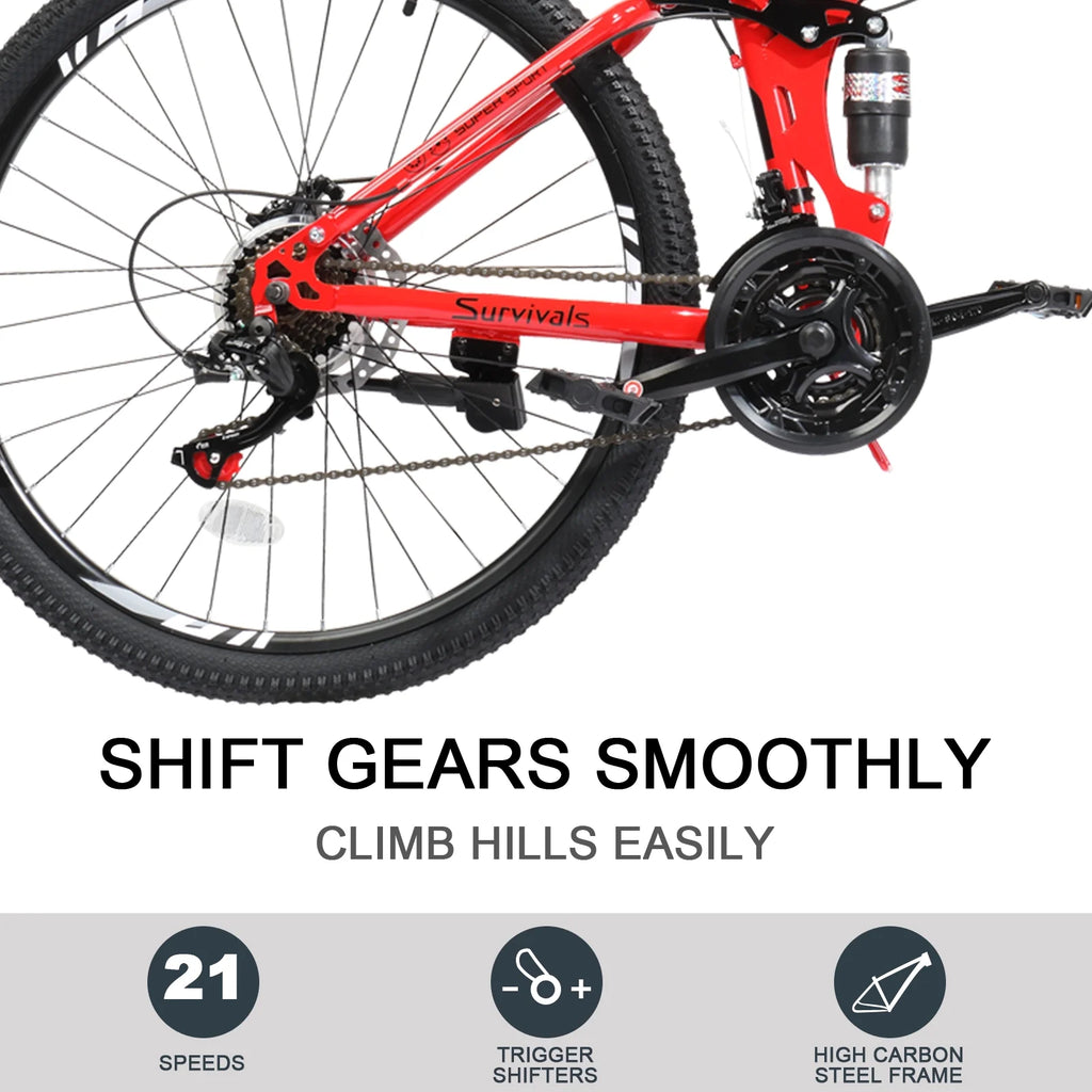 Folding Mountain Bike 21-Speed 26 inch Red N7523