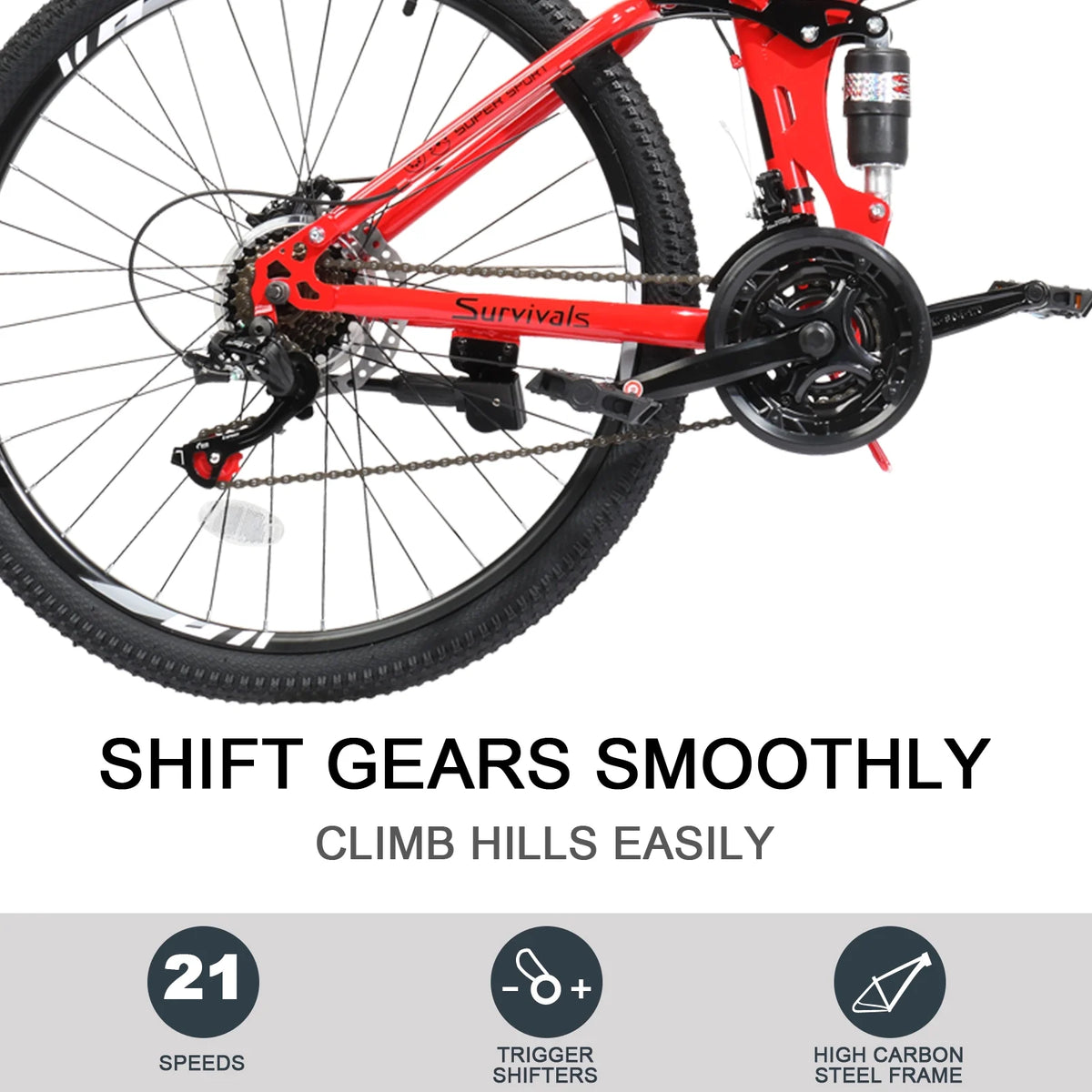 Folding Mountain Bike 21-Speed 26 inch Red N7523