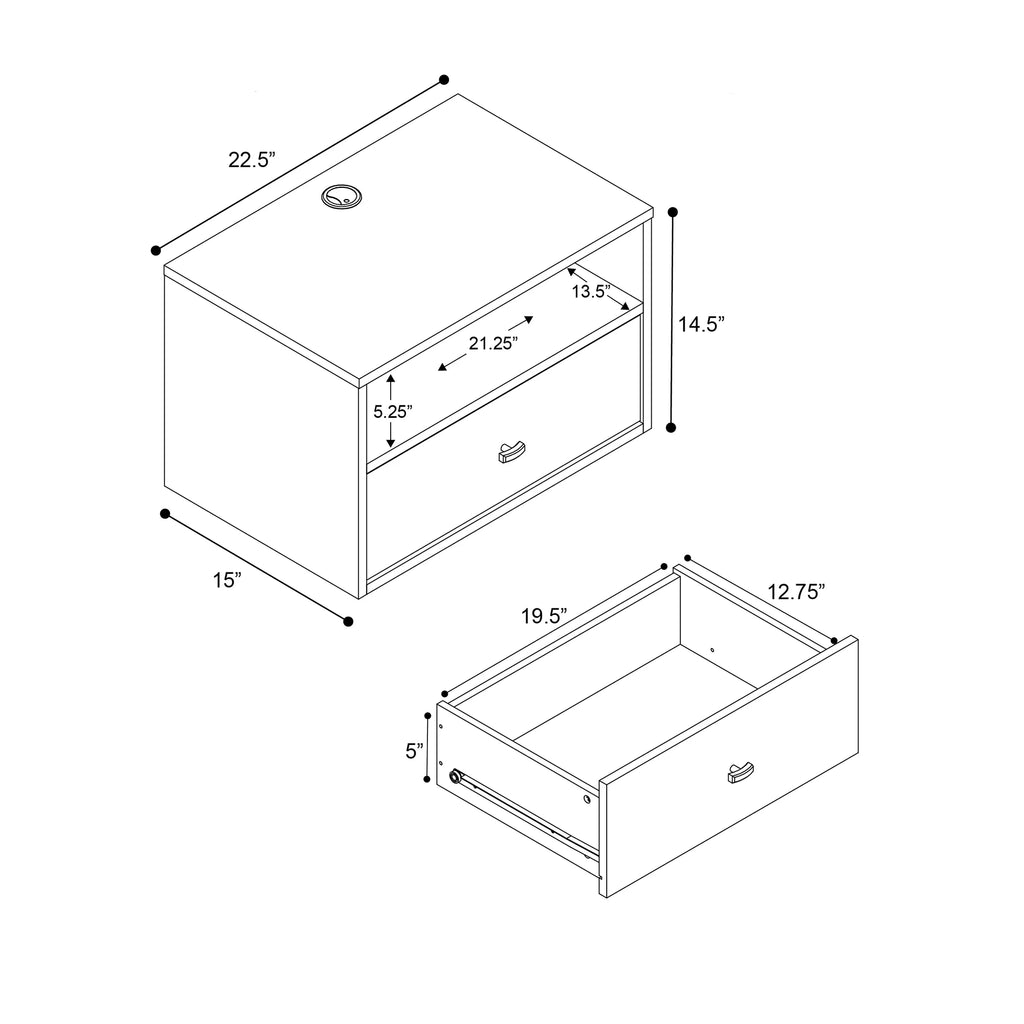 Black Floating Nightstand With Open Shelf P140165